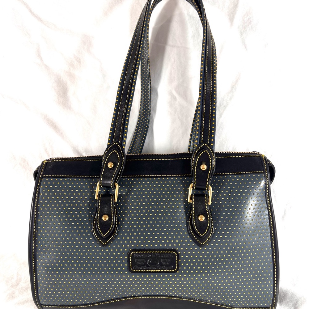 DOONEY & BOURKE Blue/Yellow/Black Leather Cabrio Top Zip Shoulder Made in USA